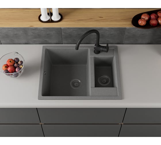Мойка для кухни Bauedge оборачиваемая, полуторная чаша BAU Stil Gray stone 60x50, выпуск с сифоном в комплекте, серый камень GR0168
