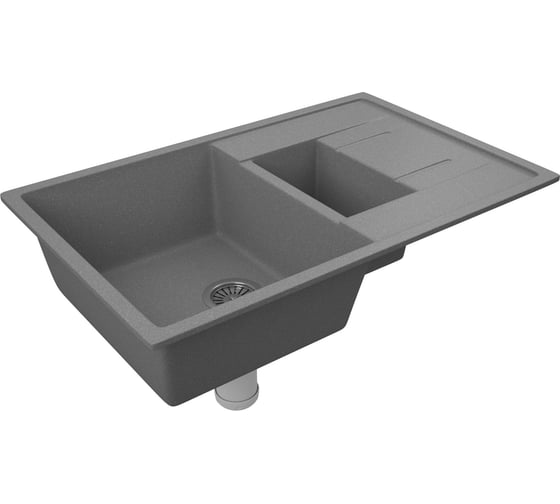 Мойка для кухни Bauedge оборачиваемая, полуторная чаша с крылом BAU Stil Gray stone 77x50, выпуск с сифоном в комплекте, серый камень GR0177