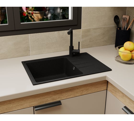 Мойка для кухни с крылом Bauedge BAU Stil Pro 60x42 без выпуска, черный камень PR0012