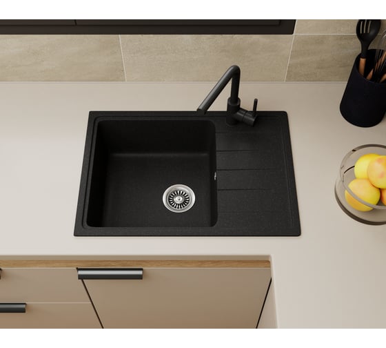 Мойка для кухни с крылом Bauedge BAU Stil Pro 60x42 без выпуска, черный камень PR0012