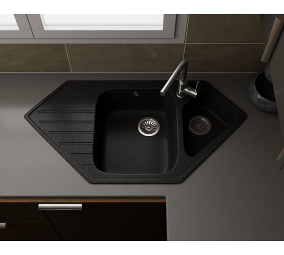 Угловая мойка для кухни Bauedge BAU Triangle Black stone 97x50, выпуск с сифоном в комплекте, черный камень GR0182