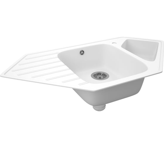 Угловая мойка для кухни Bauedge BAU Triangle White snow 97x50, выпуск с сифоном в комплекте, белый снег GR0181