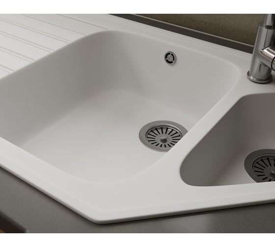 Угловая мойка для кухни Bauedge BAU Triangle White snow 97x50, выпуск с сифоном в комплекте, белый снег GR0181