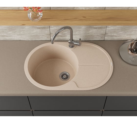 Мойка для кухни Bauedge врезная, кварцевая, в комплекте с сифоном BAU Dream Sand 78x51, песочный BAU0032