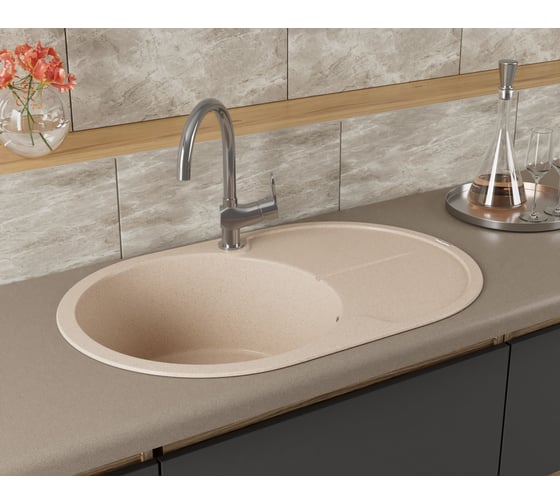 Мойка для кухни Bauedge врезная, кварцевая, в комплекте с сифоном BAU Dream Sand 78x51, песочный BAU0032