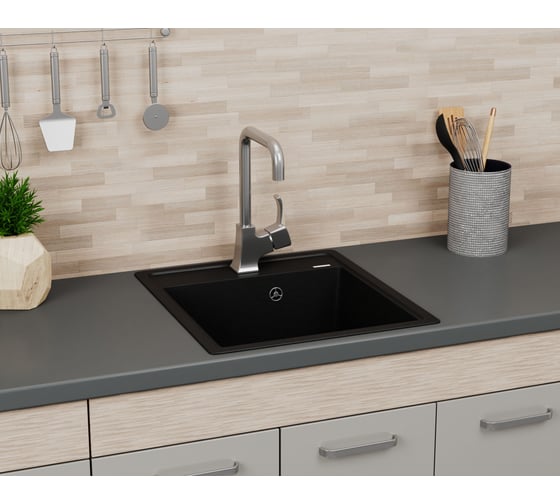 Мойка для кухни Bauedge врезная, кварцевая, в комплекте с сифоном BAU Stil Anthracite 46x51, антрацит BAU0001