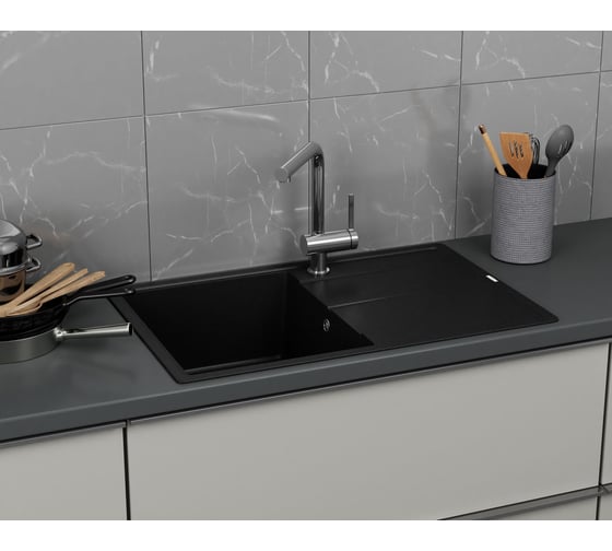 Мойка для кухни Bauedge врезная, кварцевая, в комплекте с сифоном BAU Stil Anthracite 78x51, антрацит BAU0020