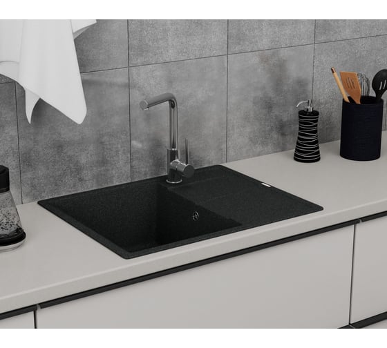 Мойка для кухни Bauedge врезная, кварцевая, в комплекте с сифоном BAU Stil Black 65x51, черный BAU0014
