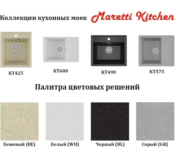 Кухонная мойка Maretti Kitchen, серый KT575-GR