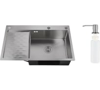 Набор 2 в 1 РМС кухонная мойка с левым крылом + дозатор MRK-8050BL-R