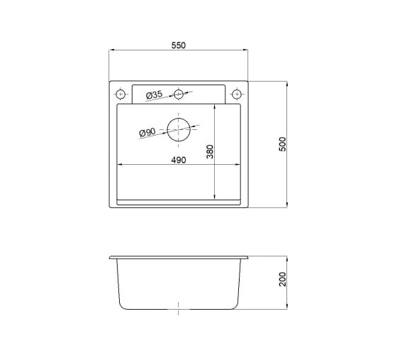 Мойка кухонная из искусственного камня AV Engineering UNIT черный, 550x500 мм AVE550500BKA