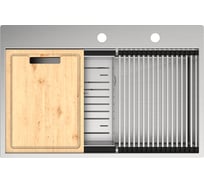 Мойка кухонная Lemark IORDANA 780 из нерж.стали, стальная, в комплекте ролл-мат, коландер, разд.доска, крепеж, арматура сливная с прямоуг.переливом, сифон 9937117