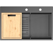 Мойка кухонная Lemark IORDANA 780 из нерж.стали, графит, в комплекте ролл-мат, коландер, разд.доска, крепеж, арматура сливная с прямоуг.переливом, сифон 9936119