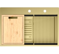 Мойка кухонная Lemark IORDANA 780 из нерж.стали, светлое золото, в комплекте ролл-мат, коландер, разд.доска, крепеж, арматура сливная с прямоуг.переливом, сифон 9938118