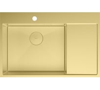 Мойка кухонная с крылом Lemark KEZADRA 780L из нерж.стали, чаша слева, светлое золото в комплекте крепеж, арматура сливная с прямоуг.переливом, сифон 9938150