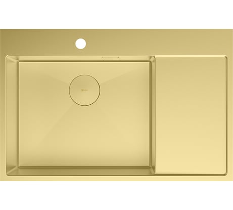 Мойка кухонная с крылом Lemark KEZADRA 780L из нерж.стали, чаша слева, светлое золото в комплекте крепеж, арматура сливная с прямоуг.переливом, сифон 9938150