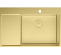 Мойка кухонная с крылом Lemark KEZADRA 780P из нерж.стали, чаша справа, светлое золото, в комплекте крепеж, арматура сливная с прямоуг.переливом, сифон 9938154