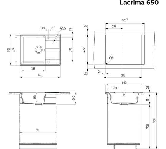 Кухонная мойка MAUNFELD Lacrima 650 темно-серый MFQS-650DGR