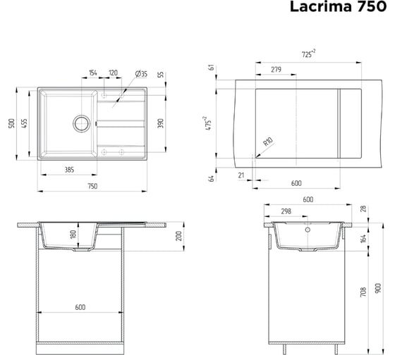 Кухонная мойка MAUNFELD Lacrima 750 черный MFQS-750B