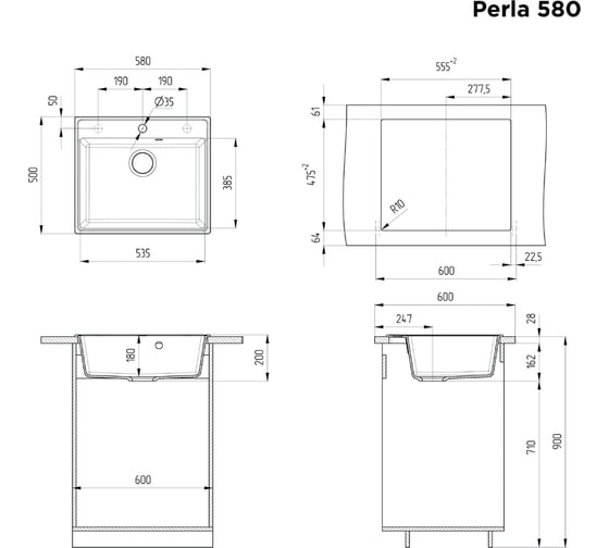 Кухонная мойка MAUNFELD Perla 580 кремовый MFQS-580W