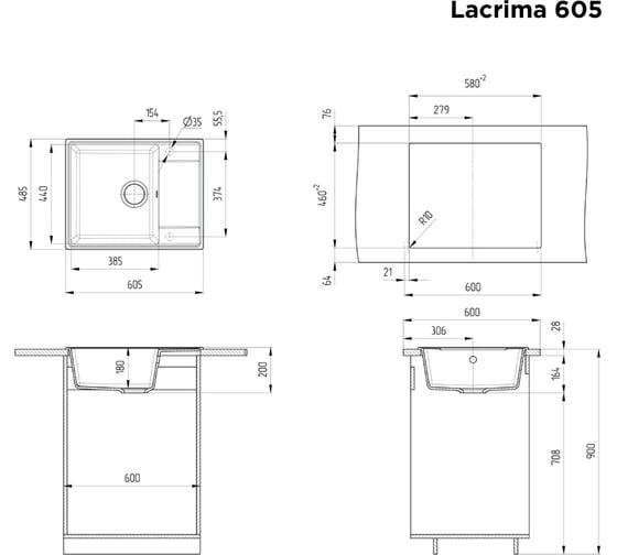 Кухонная мойка MAUNFELD Lacrima 605 черный MFQS-605B