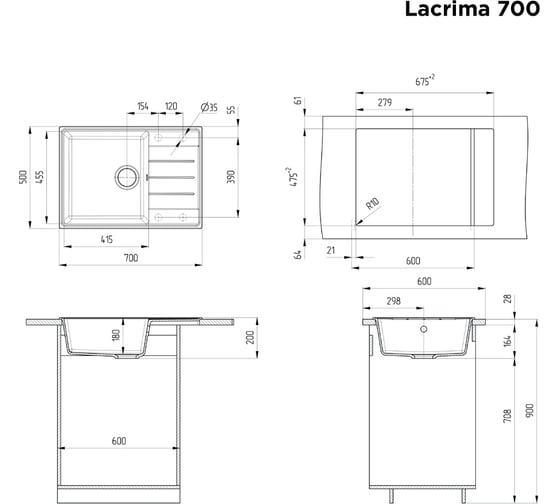 Кухонная мойка MAUNFELD Lacrima 700 черный MFQS-700B