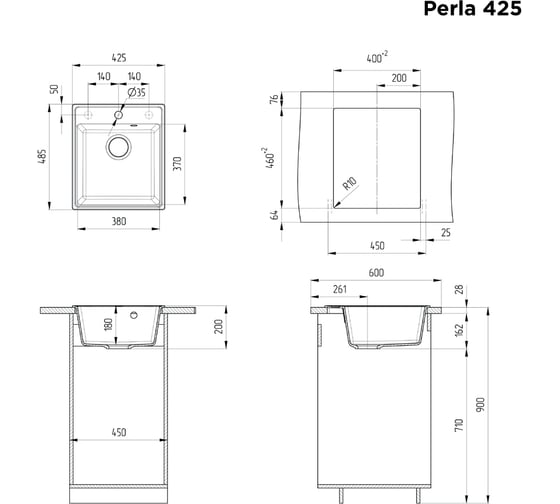 Кухонная мойка MAUNFELD Perla 425 темно-серый MFQS-425DGR