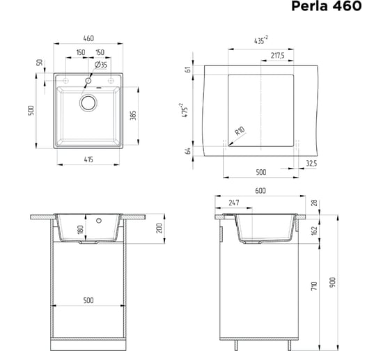 Кухонная мойка MAUNFELD Perla 460 черный MFQS-460B