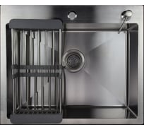 Мойка для кухни Marrbaxx из нержавеющей стали, 60х50 см, сатин, с круглым сливом, в комплекте сифон, дозатор для мыла, решетка/коландер для овощей. C6050-MR