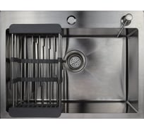 Мойка для кухни Marrbaxx из нержавеющей стали, 60х45 см, с круглым сливом, сатин, в комплекте сифон, дозатор для мыла, решетка/коландер для овощей. C6045-MR