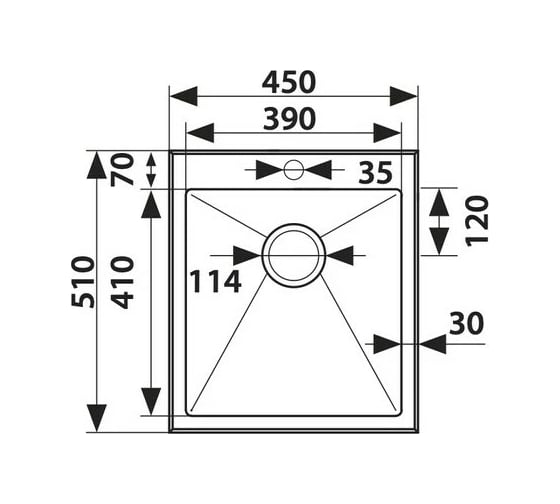 Кухонная мойка KAISER 450x510x200, 1.2 мм/Silver KSM-4551