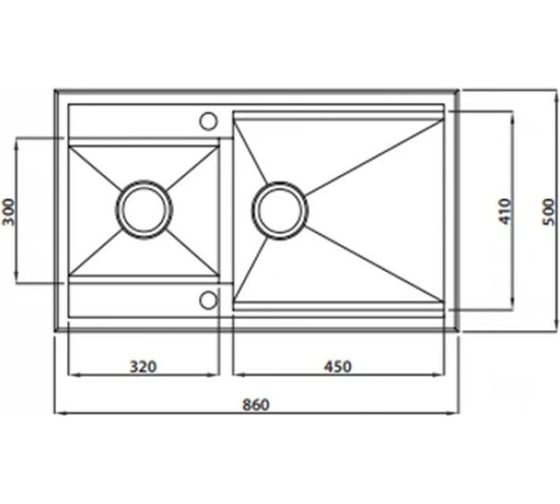 Кухонная мойка KAISER 860x500x220 1.2 мм двойная KT2M-8650