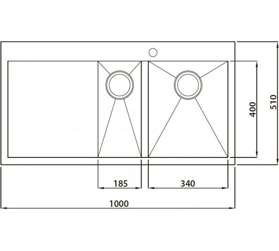 Кухонная мойка KAISER 1000x510x220, 1.2 мм, двойная/правая KT2M-1051