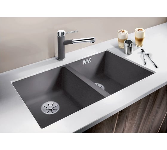 Мойка Blanco SUBLINE 350 350 U SILGRANIT антрацит, с отводной арматурой InFino