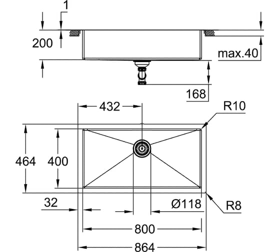 Мойка из нержавеющей стали GROHE K700 90-S 86.4/46.4, 1 чаша 31580SD1