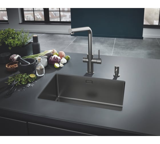 Мойка из нержавеющей стали GROHE 1 чаша, монтаж под столешницу, матовый темный графит K700U 60-S 54,4/44,4 1.0 31574AL0