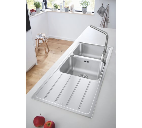 Мойка из нержавеющей стали GROHE с корзинчатым вентилем, оборачиваемая, 2 чаши K500 80 -S 116/50 2.031588SD1
