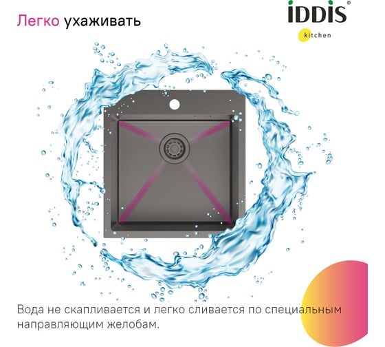 Мойка IDDIS Haze нерж. сталь, графит, 490х510, HAZ49GMi77