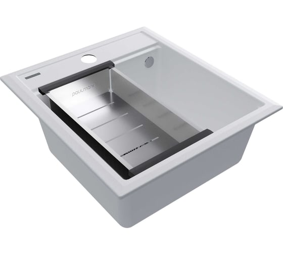 Мойка Paulmark STEPIA 45, IT-GRANIT + коландер ADVANCE брашированная нерж. сталь, PM114651-WH+A375-BS