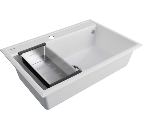 Мойка Paulmark STEPIA 80, IT-GRANIT + коландер ADVANCE брашированная нерж. сталь, PM117551-WH+A375-BS
