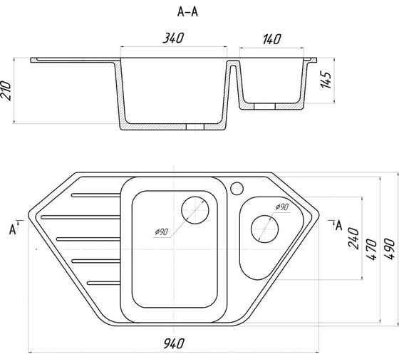 Кухонная мойка GERHANS E 10 21 ПЕСОК /БЕЛАРУСЬ/ 940х490 мм E10-21/341-11-24