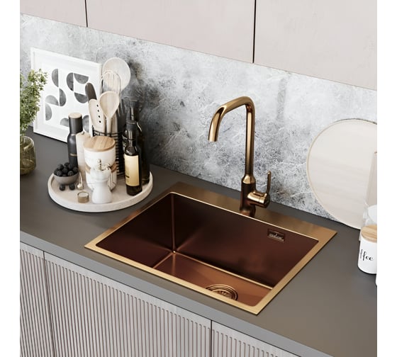 Мойка настол.монтаж MIXLINE PRO бронза, 60x50 3,0 выпуск 3 1/2, 22см, с сифоном 555135