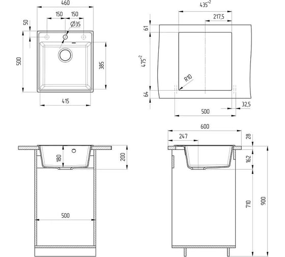Мойка ULGRAN Quartz песок Forte 460-10