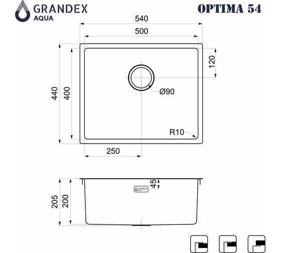 Мойка Grandex OPTIMA 44 AQUA 501135