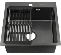 Врезная мойка из нержавеющей стали FABIA Profi 50х50 графит, толщина 3 мм, с сифоном и коландером 50503G