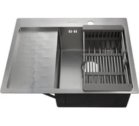 Врезная мойка из нержавеющей стали FABIA Profi 63х50, правая, толщина 3 мм, сатин, с сифоном и коландером 63503R