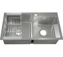 Врезная мойка из нержавеющей стали FABIA Profi 78х43, толщина 3 мм, сатин, с сифоном и коландером 78433