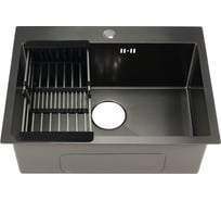 Врезная мойка из нержавеющей стали FABIA Profi 60х50, графит, толщина 3 мм, с сифоном и коландером 60503G
