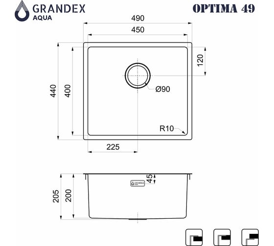 Мойка Grandex AQUA OPTIMA 49 PVD GOLD 5010861