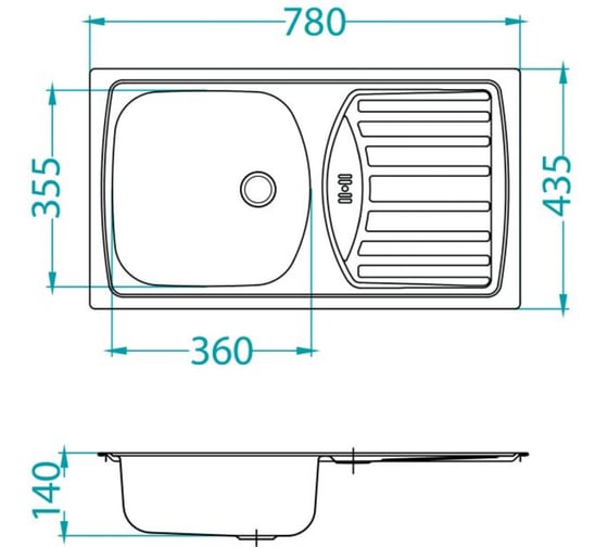 Мойка ALVEUS BASIC 150 NAT-60 NEW 780x435 в комплекте с сифоном 1136530